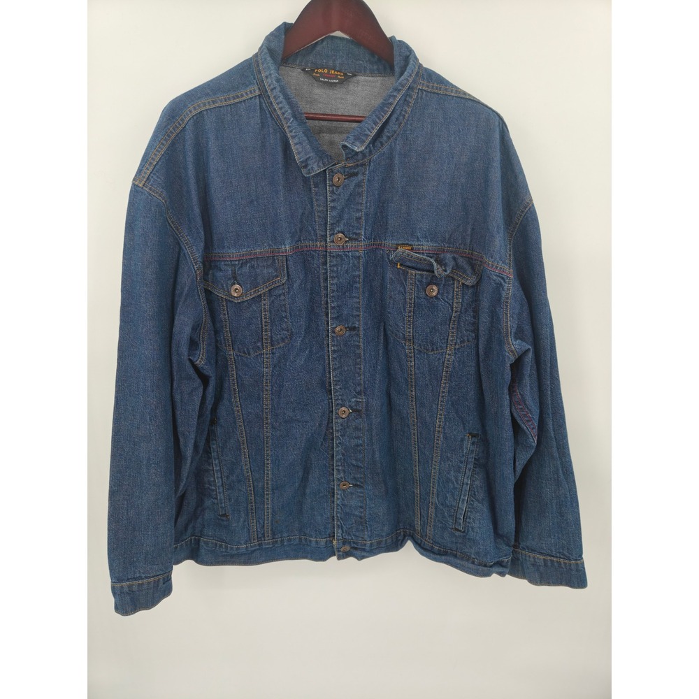 Vintage Polo Jeans Ralph Lauren Mens 3XL Blue Denim Jacket Button Up RL